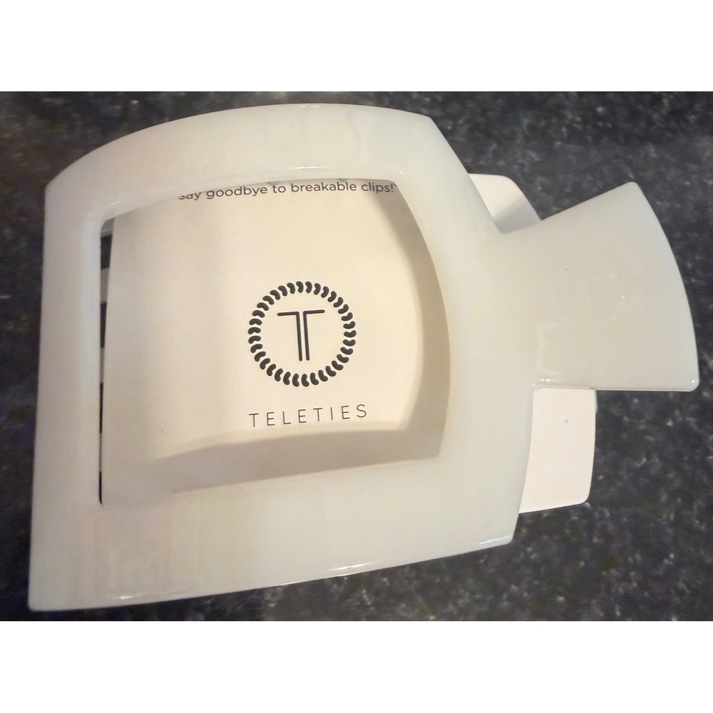Teleties Large Flat Hair Clip Coconut White Bendable Teeth Strong Hold NWT